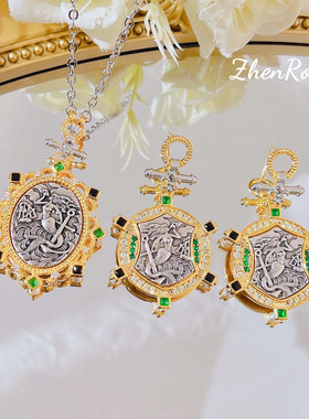 法式中古风古币项链 意大利工艺双面复刻美人鱼古币耳环复古套装