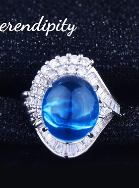 直播爆款仿星光蓝宝石戒指璀璨素面圆形果冻体星光钻彩宝活口戒指