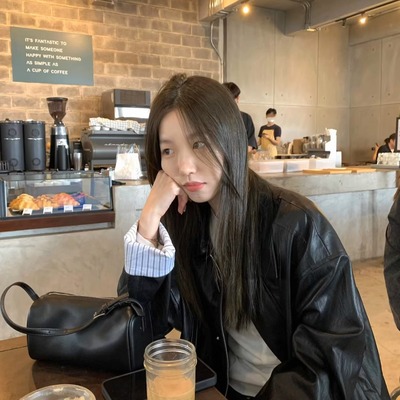 oker正版！！条纹内衬~pu复古时髦款宽松中长款气质百搭皮衣