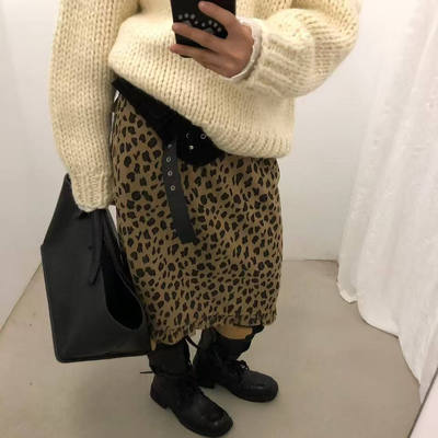 umbriel 时髦精闭眼入 高腰百搭秋冬加厚气质休闲感豹纹半身裙