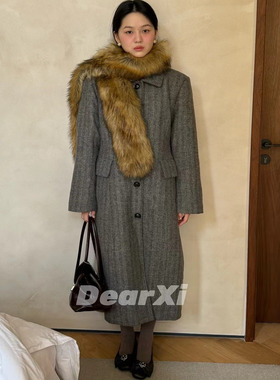 DEAR.XI 气场刚刚好！人字纹百搭加厚长款气质毛呢大衣 9086#