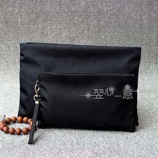 时尚都市达人薄手包软尼龙布包金属单拉手拿包信封包男包女小拎包