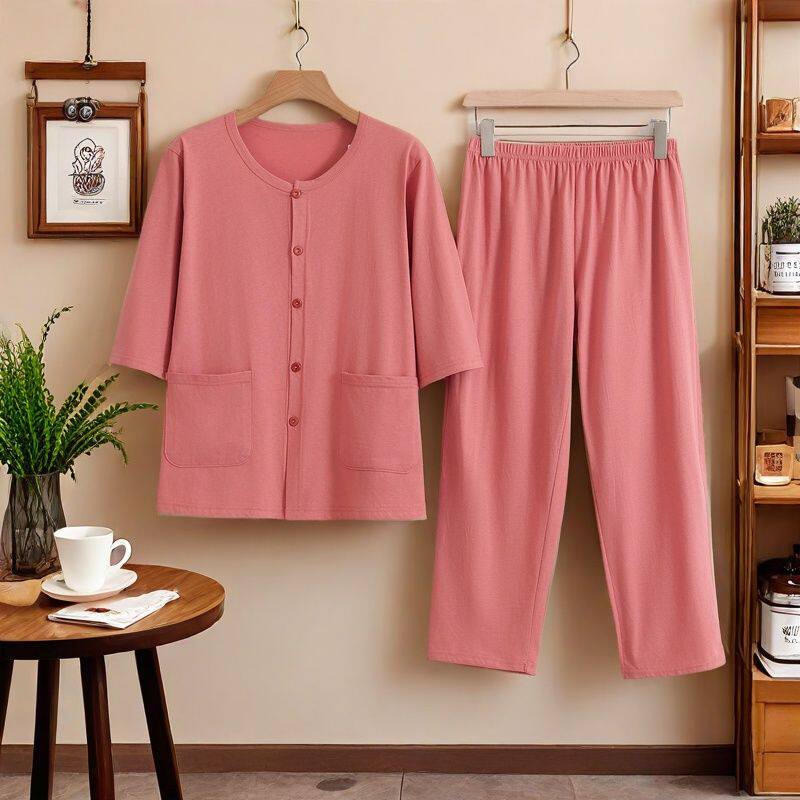 中年妈妈纯棉睡衣女夏季薄款纯棉睡衣/家居服套装