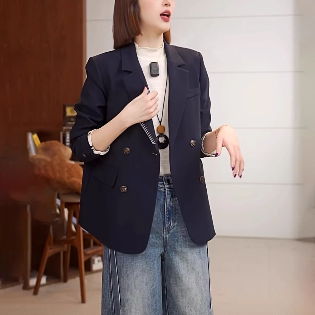 2026春季新款休闲双排扣西装外套女高级感通勤西服女上衣小个子