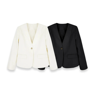 气质百搭短款西服女春季高级感2025新款洋气V领西装外套女短款潮