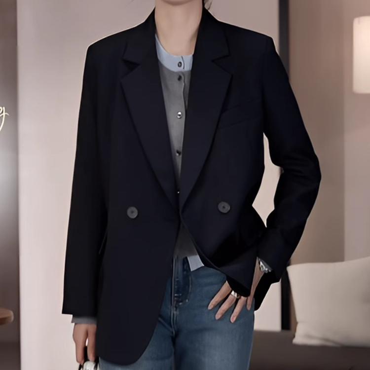 黑色西装外套女2025春秋季新款高级感炸街韩版宽松休闲西服小个子