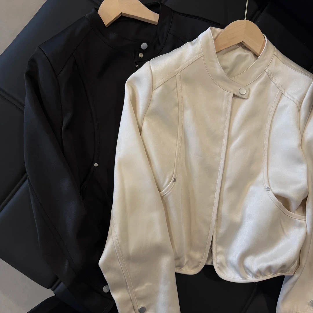 2026新品春款精致简约短款小外套女高级感小立领显瘦百搭夹克上衣