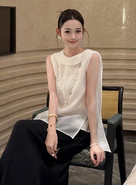 夏季极简轻奢白色衬衫女飘带