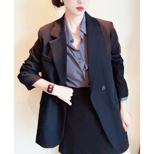 时尚气质宽松显瘦黑色西服外套女