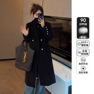 羽绒服内胆毛呢外套女中长款2025冬季新款白鸭绒西装呢子大衣加厚