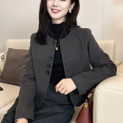 90白鸭绒小香风毛呢外套女圆领