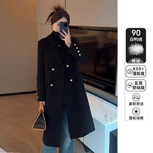 羽绒呢子大衣女中长款2025冬季新款抖音同款白鸭绒毛呢大衣羽绒服