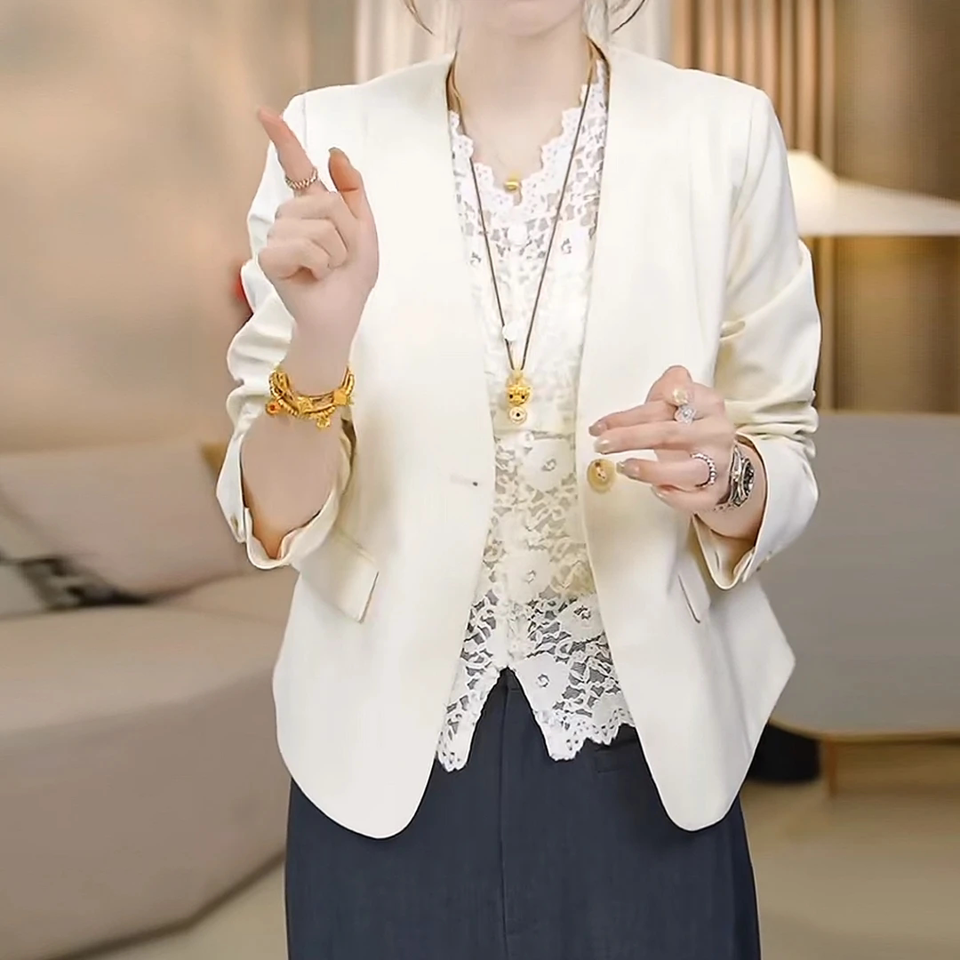 春季洋气V领西装外套女短款潮