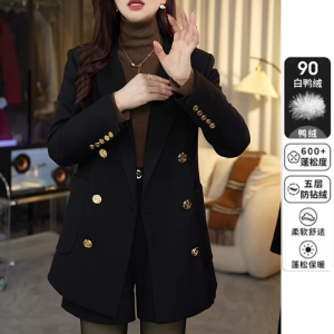 秋冬白鸭绒高端西装外套女2025新款韩版宽松显瘦休闲西服女士开叉