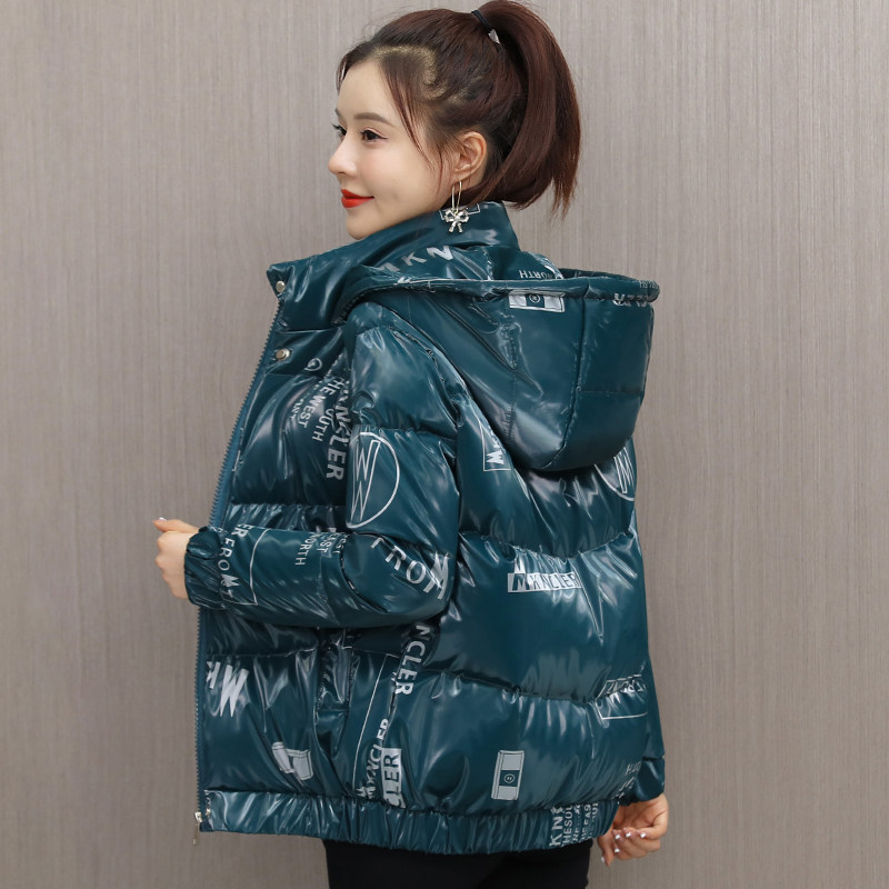 冬季新款印花羽绒服女亮面免洗