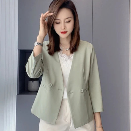 无领透气西装外套女清凉小个子