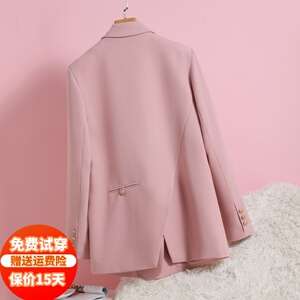 休闲小西装外套女2023新款春秋装双排扣气质百搭开叉宽松西服女士