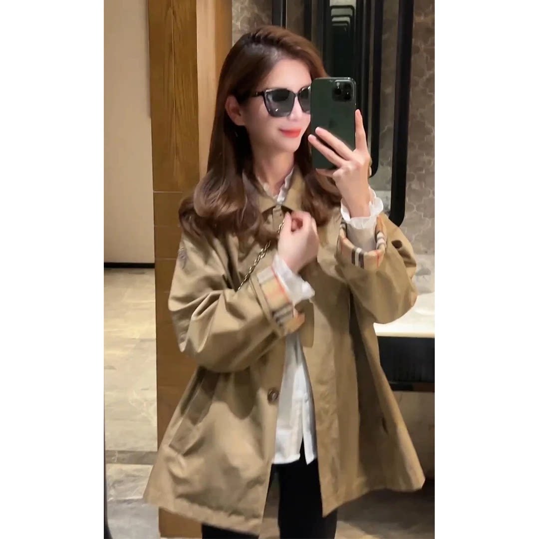 复古经典格纹风衣外套女中长款