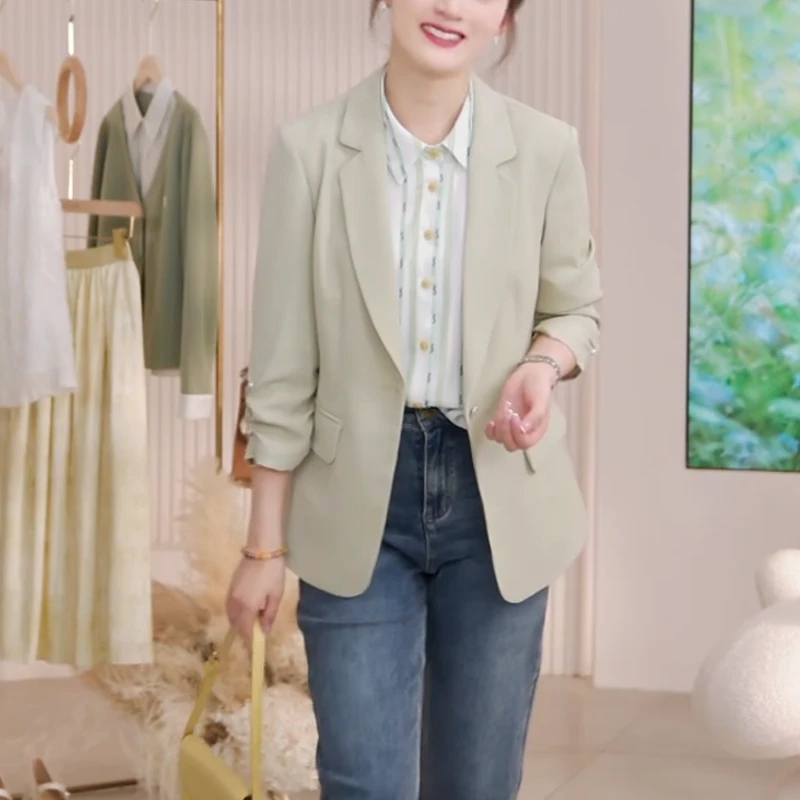 春夏季新款休闲气质时尚小个子七分袖百搭韩版西装外套女单层
