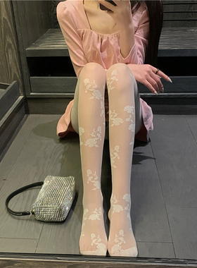 蔷薇玫瑰花丝袜刺绣白色花朵丝袜蕾丝复古小仙女白丝薄款连裤袜