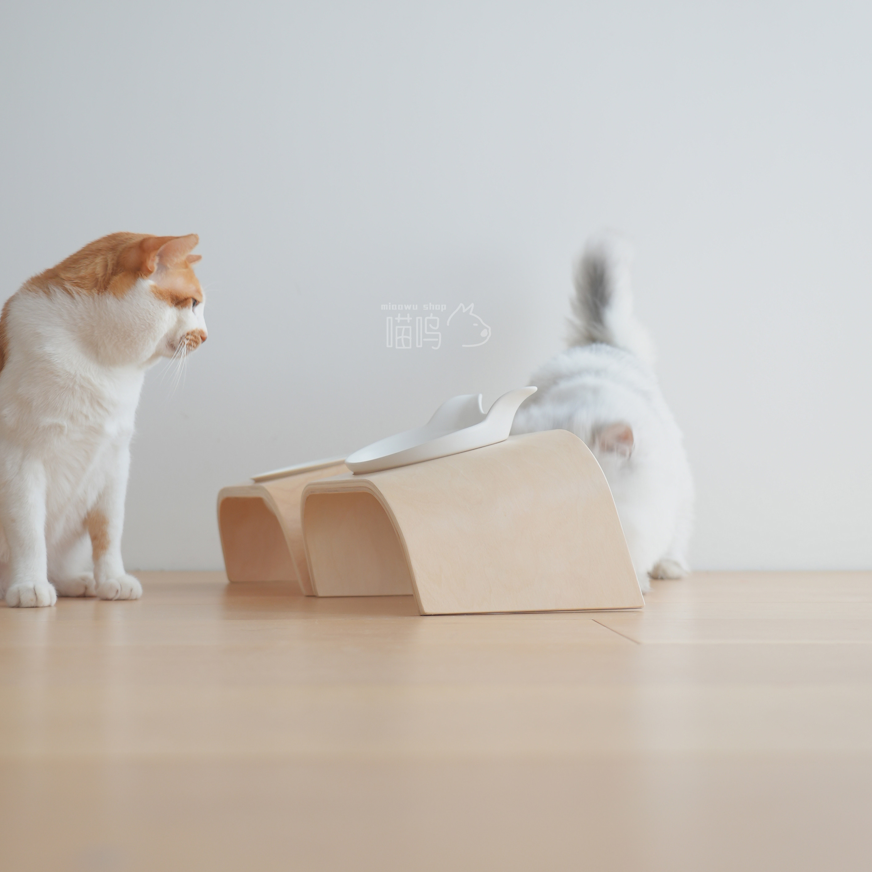 MUJI风宠物猫咪狗碗架陶瓷倾斜口增高木餐桌双饭水粮盆护颈椎用品