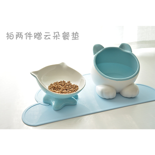猫碗宠物陶瓷单双碗加菲扁脸猫碗大水碗倾斜口碗狗碗高脚保护颈椎