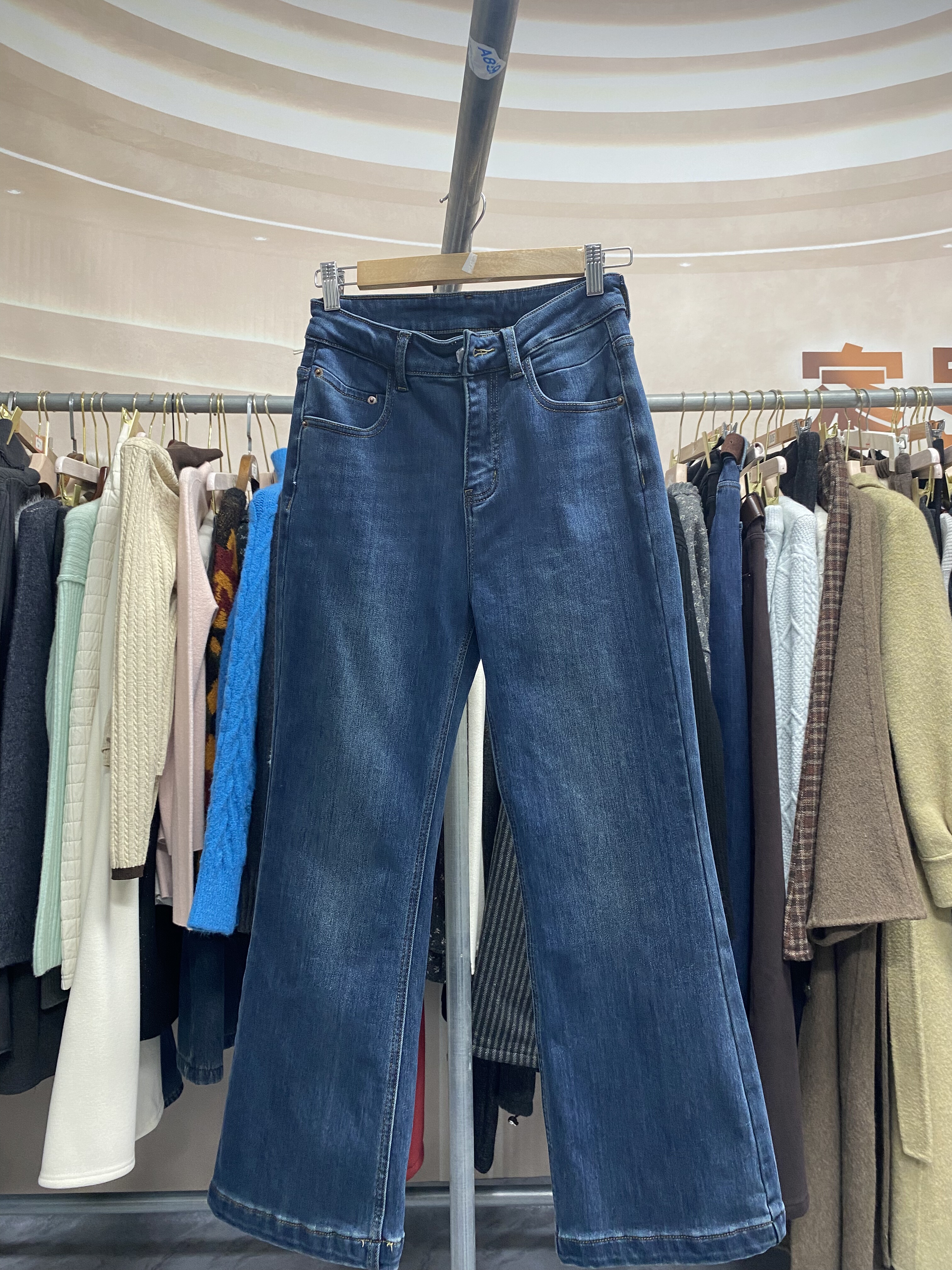 高腰显瘦微喇9分牛仔裤女加绒加厚裤子休闲百搭裤子小个子