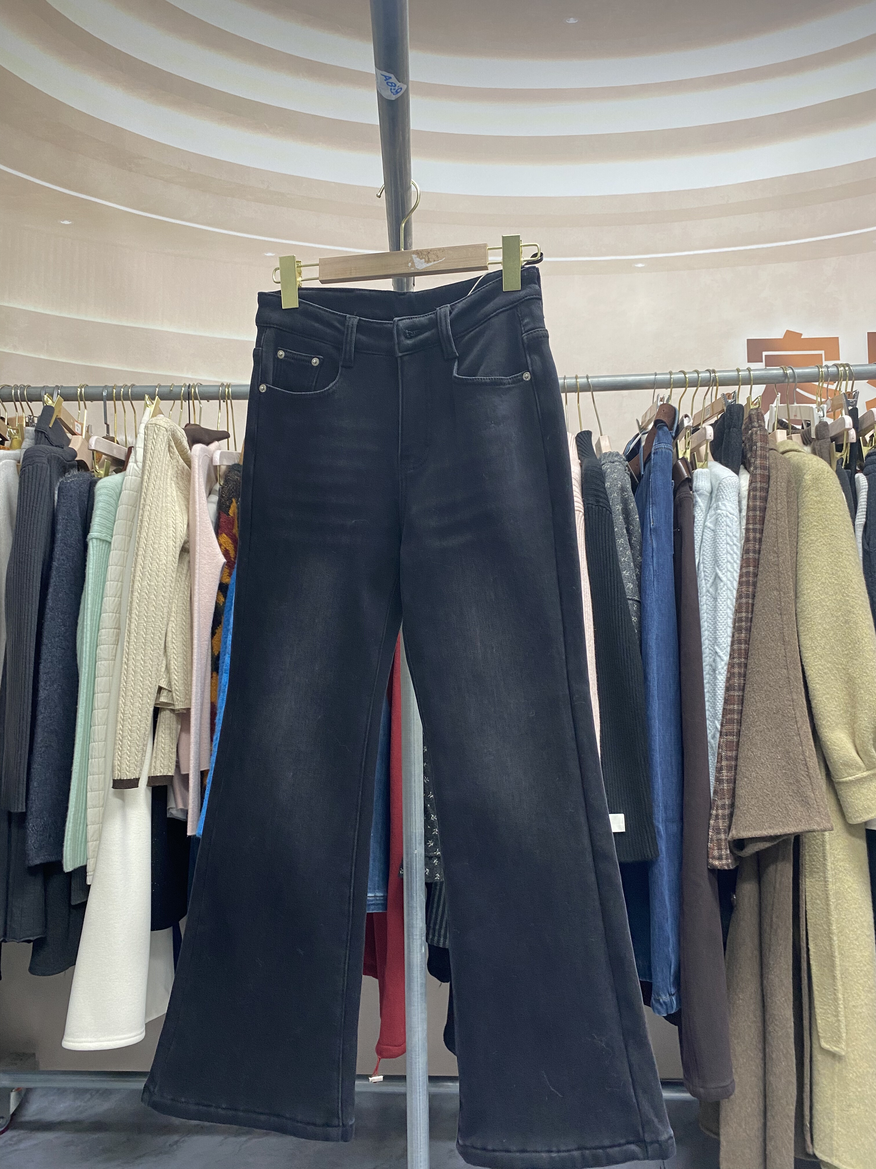 加绒加厚微喇9分牛仔裤女高腰显瘦休闲裤