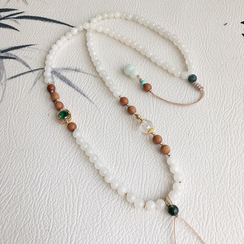 天然和田玉鼓珠项链吊坠绳可调节