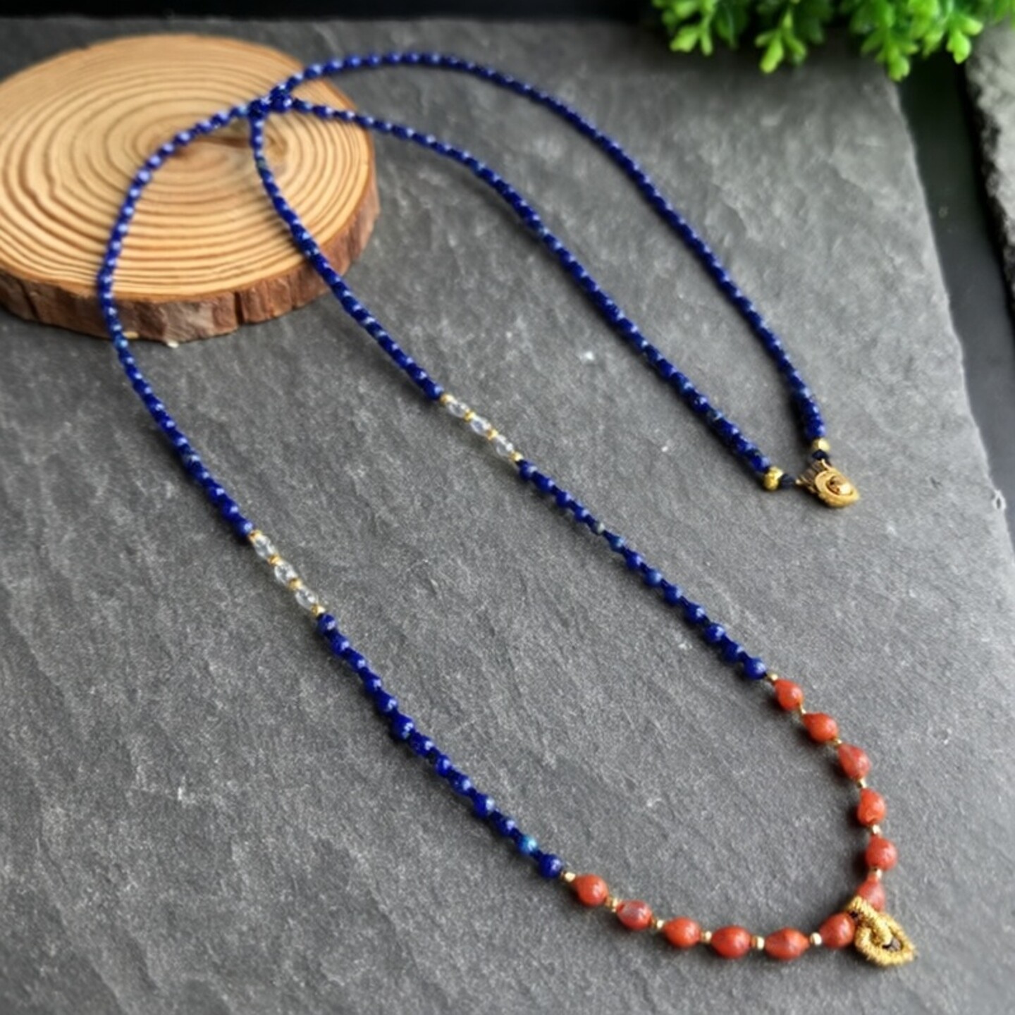 天然老矿青金石珠链项链细款锁骨南红珠链蜜蜡配链翡翠挂件绳女