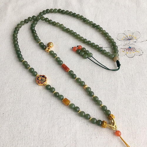 妖石传说新中式绿玉佛公项链挂绳