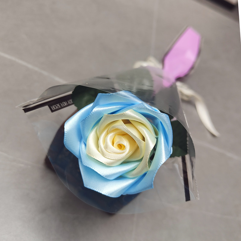 单支玫瑰花diy手工材料包 小红书抖音节日礼品编织单朵丝带玫瑰花
