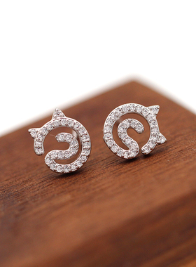 韩国925银针ins风冷淡风锆石猫喵耳夹无耳洞耳环耳坠超仙饰品时尚