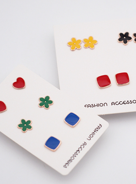 ins风925银针少女果冻色软陶花朵爱心耳环韩国糖果色可爱耳钉耳夹