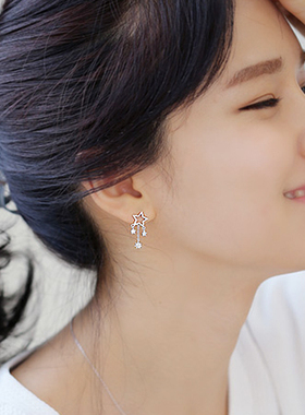 925银针饰品清新金银流苏钻星星软垫耳夹无耳洞耳环女耳饰假耳钉