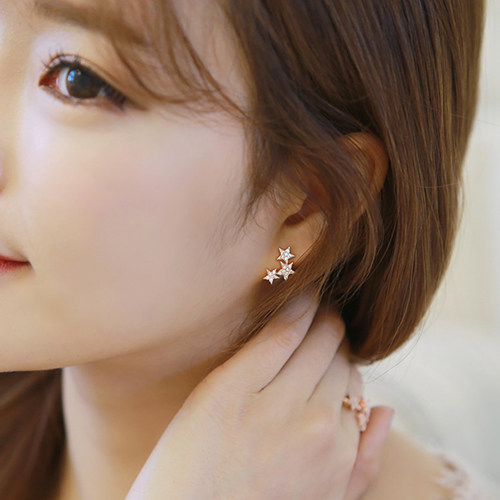 新925银针韩国耳饰清新锆石珍珠星星软垫耳夹无耳洞耳环女假耳钉
