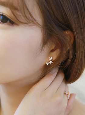 新925银针韩国耳饰清新锆石珍珠星星软垫耳夹无耳洞耳环女假耳钉