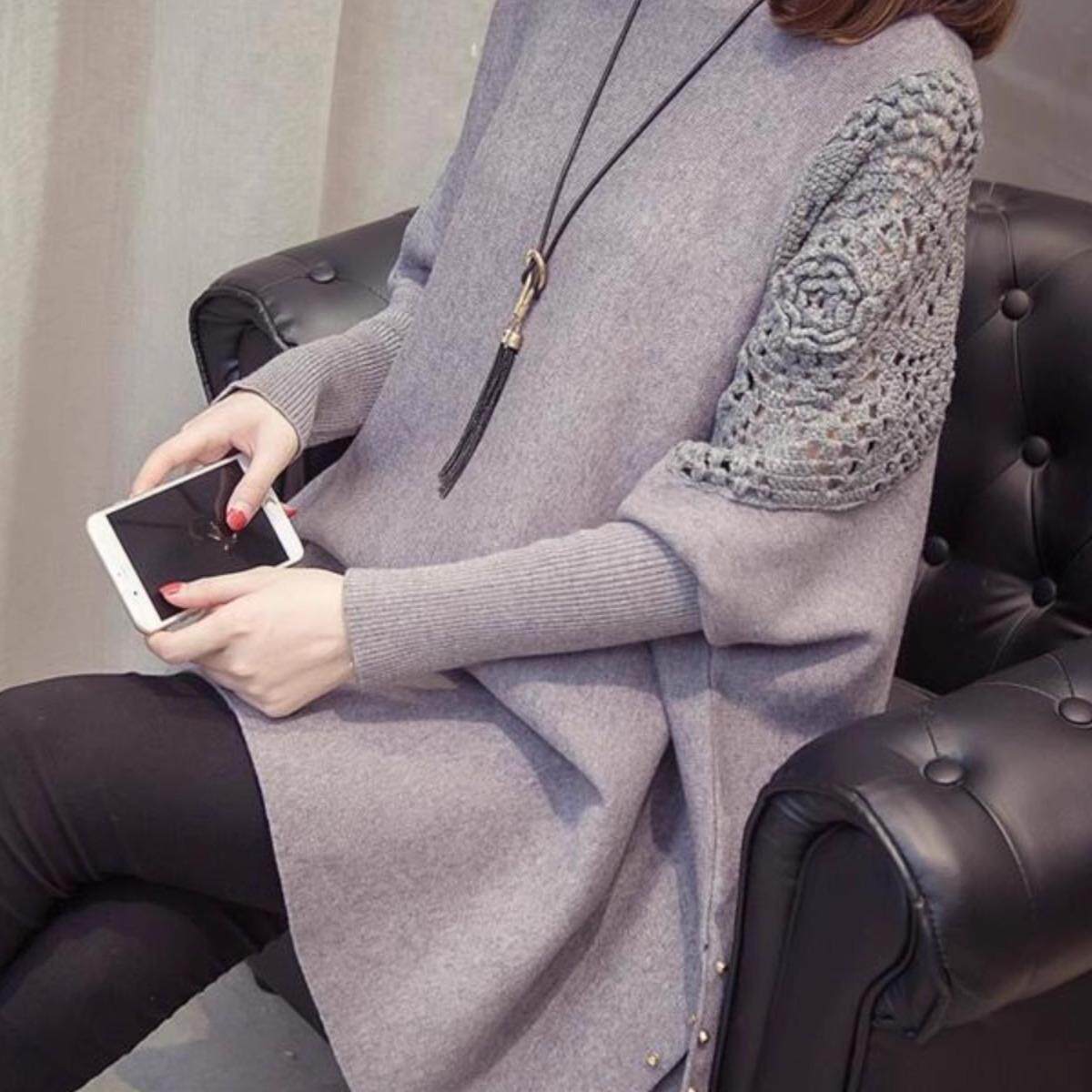 针织打底衫蝙蝠衫宽松中长款遮屁股配鲨鱼裤的上衣打底衫毛衣外套