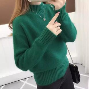 秋冬女装短款套头半高领打底衫宽松显瘦针织衫内搭毛衣韩版百搭厚