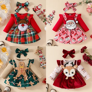 扮服装 圣诞女婴甜美可爱节日装 洋气 背带裙套装 2025婴儿圣诞节长袖
