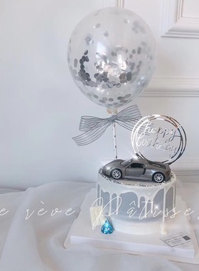 蛋糕装饰 灰色跑车蛋糕摆件 网红同款保时捷918敞篷跑车蛋糕装扮