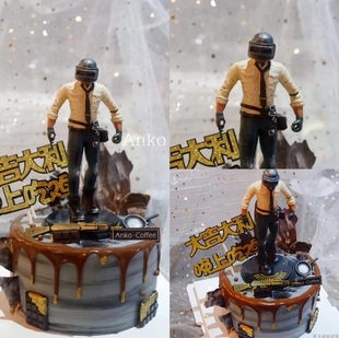 蛋糕装饰游戏同款吃鸡空头箱大吉大利晚上吃鸡人偶手办插件小插旗