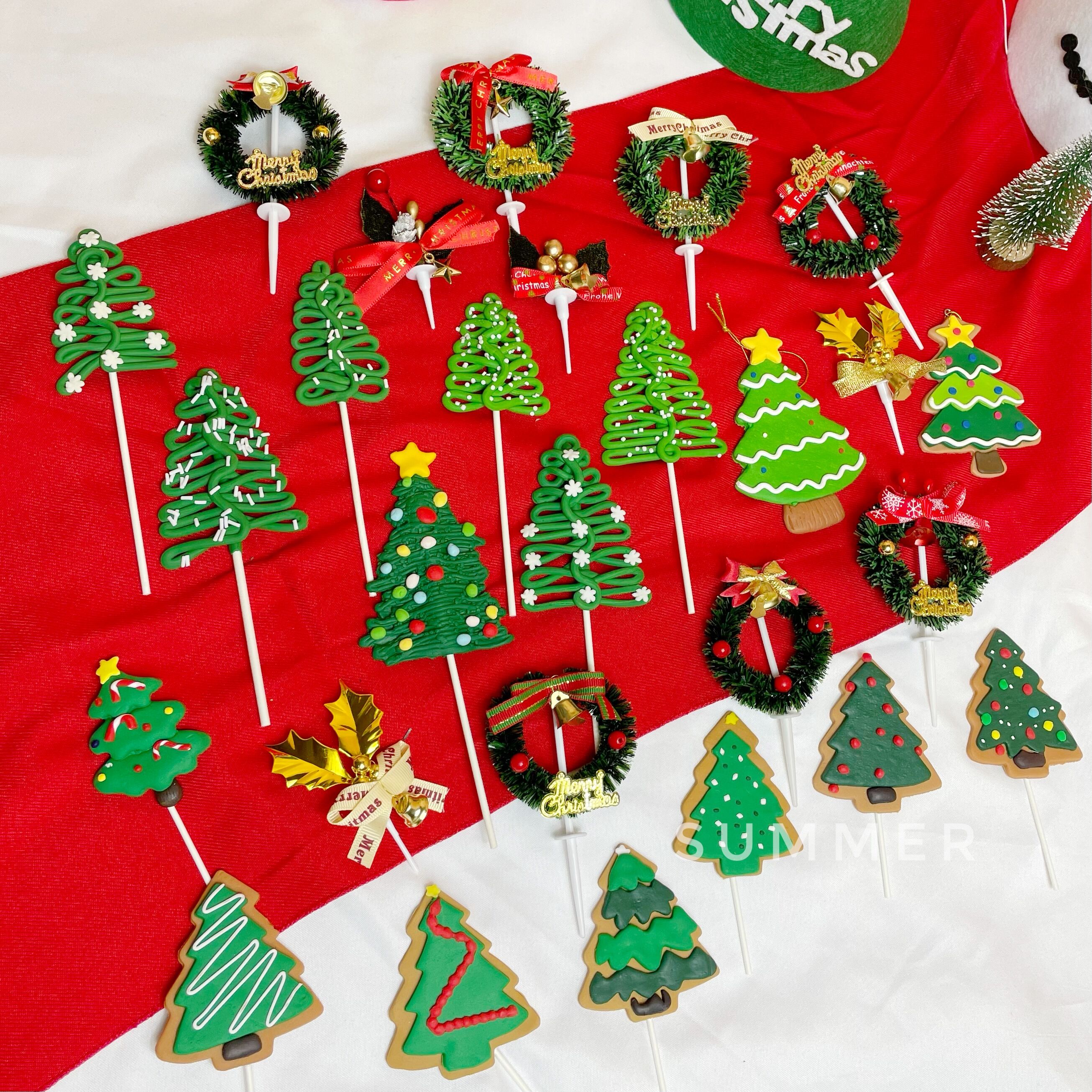 蛋糕装饰圣诞节麋鹿雪花铃铛草圈