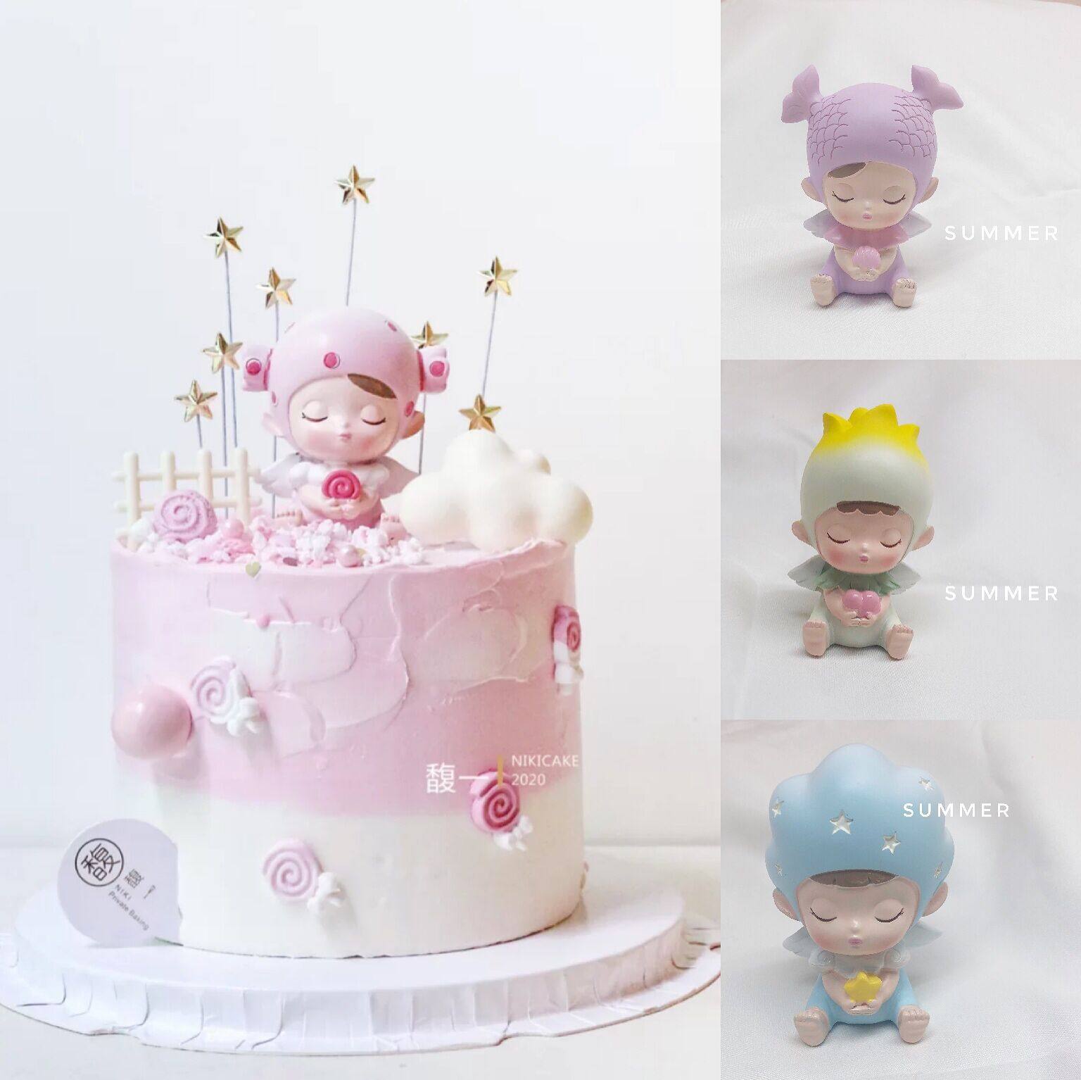 蛋糕装饰可爱糖果女孩天气宝宝闭眼治愈海洋梦幻花朵精灵蛋糕摆件
