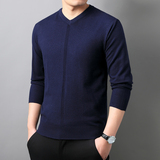 秋季毛衣长袖加大加肥针织抽条V领纯色套头休闲中青年9882P60，男装针织衫/毛衣，星座1106