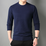 春秋毛衣长袖加大加肥针织抽条圆领纯色套头休闲中青年9883P65，男装针织衫/毛衣，星座1106