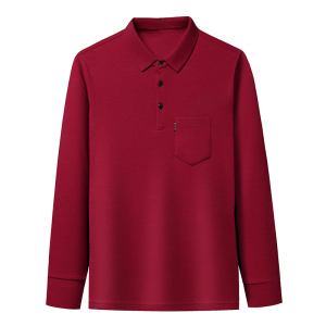 加厚全棉珠地商务纯色翻领大码加肥宽松长袖T恤2817P65挂拍，男装T恤，星座1106