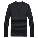秋季毛衣长袖加大加肥针织抽条V领纯色套头休闲中青年9882P60，男装针织衫/毛衣，星座1106