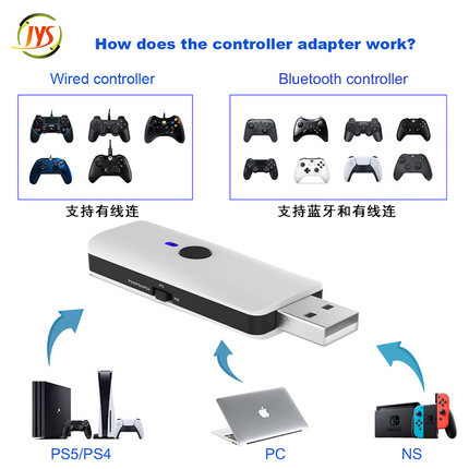PS5/Xbox One S/PS4手柄连Switch/OLED/PC/PS4蓝牙接收器 转换器