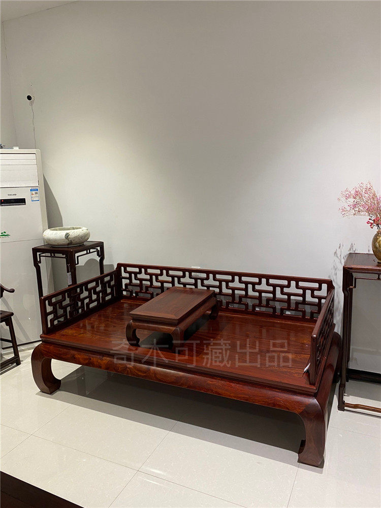 红木家具赞比亚血檀曲尺罗汉床明式实木中式原木实用家具